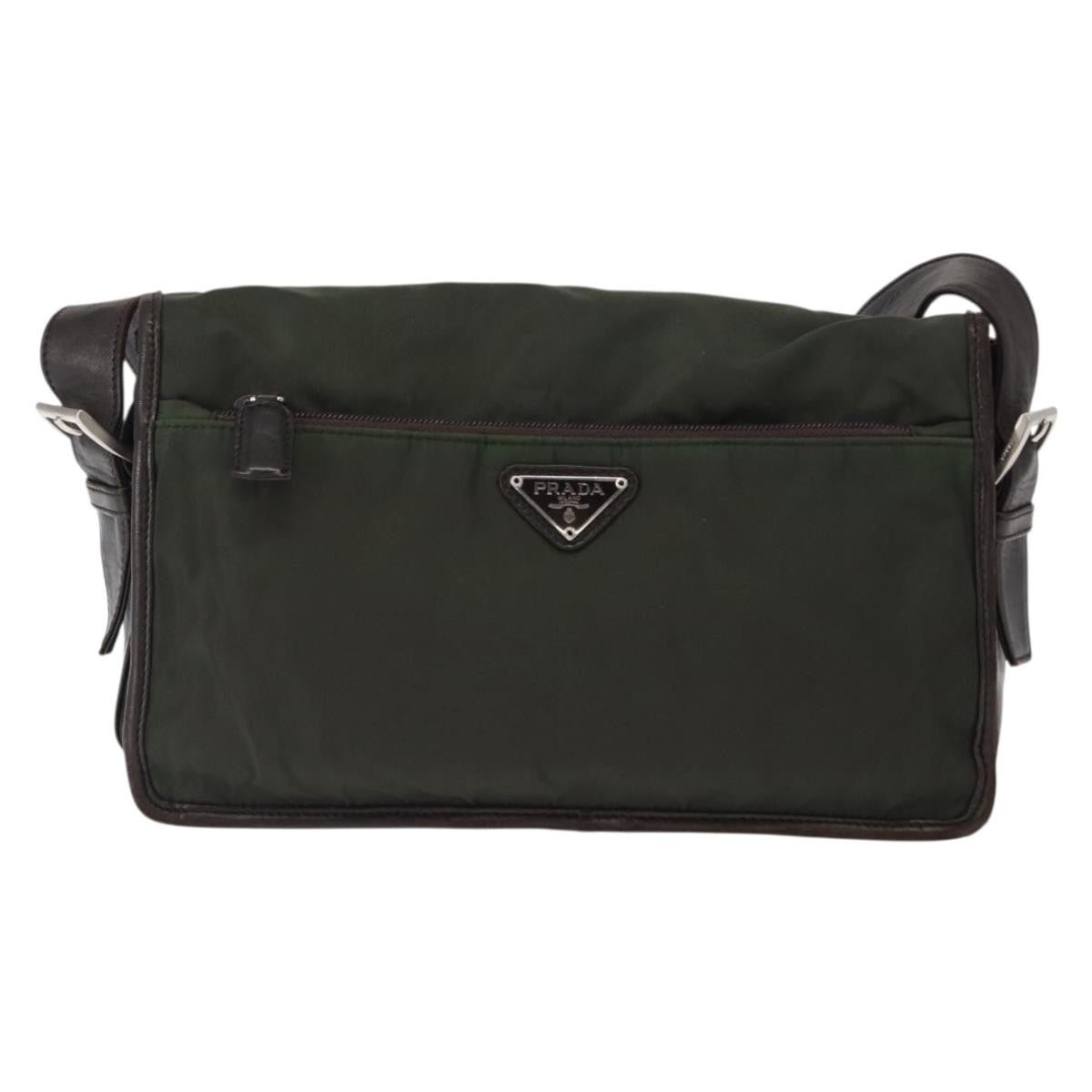 Prada Double Buckle Flap Messenger Bag Tessuto Khaki Nylon Shoulder Bag Bag (Authentic Pre-Loved)