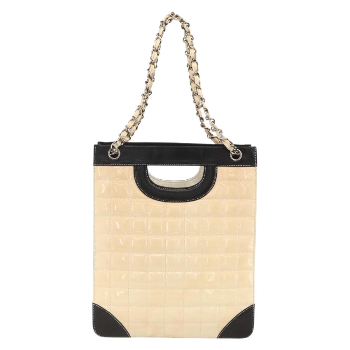Chanel Chocolate Bar Shopping Tote Quilted Patent Beige Patent_Leather Shoulder Bag Bag (Pre-Loved)