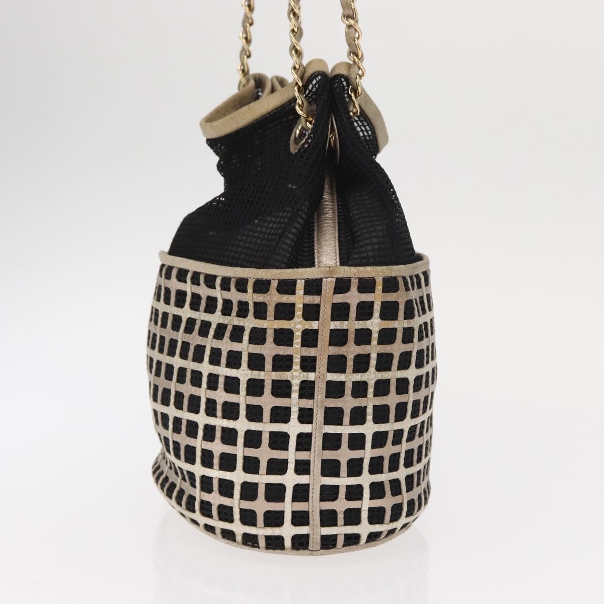 Chanel Chain Bucket Bag Mesh And Leather Black Leather Shoulder Bag Bag (Pre-Loved)