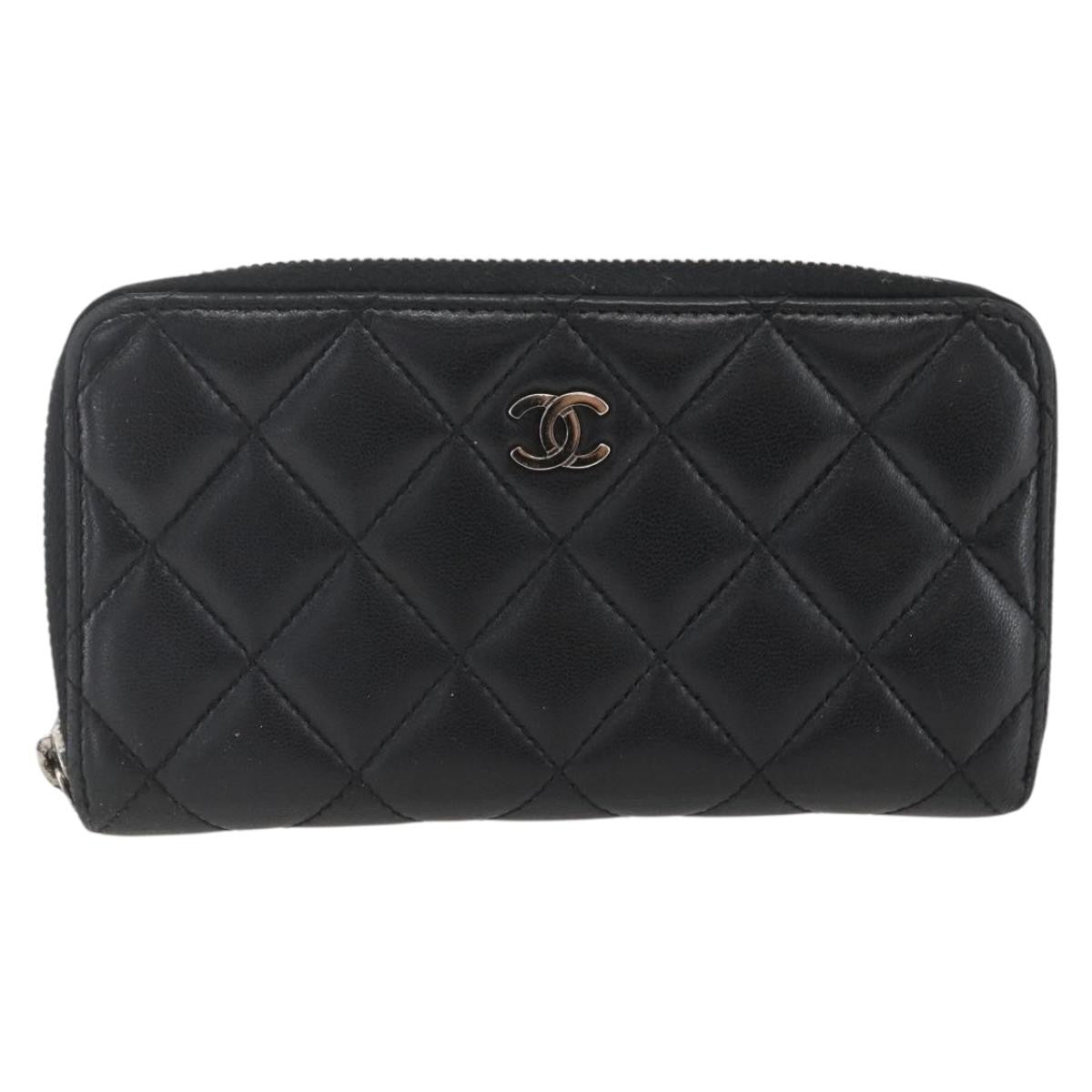 Chanel Zip Around Organizer Wallet Quilted Lambskin Black Leather Wallets Accessory (Authentic Pre-Loved)