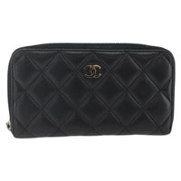 Chanel Zip Around Organizer Wallet Quilted Lambskin Black Leather Wallets Accessory (Authentic Pre-Loved)