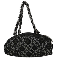 Chanel Vintage Zip Bowler Bag Printed Jacquard Black Cotton Shoulder Bag Bag (Pre-Loved)