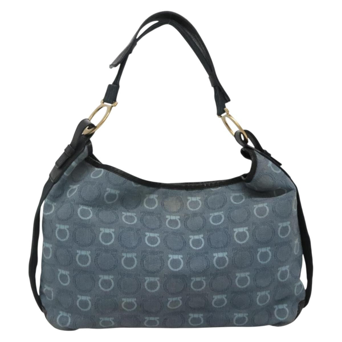 Salvatore Ferragamo Gancini Shoulder Bag Canvas Blue Canvas Shoulder Bag Bag (Pre-Loved)