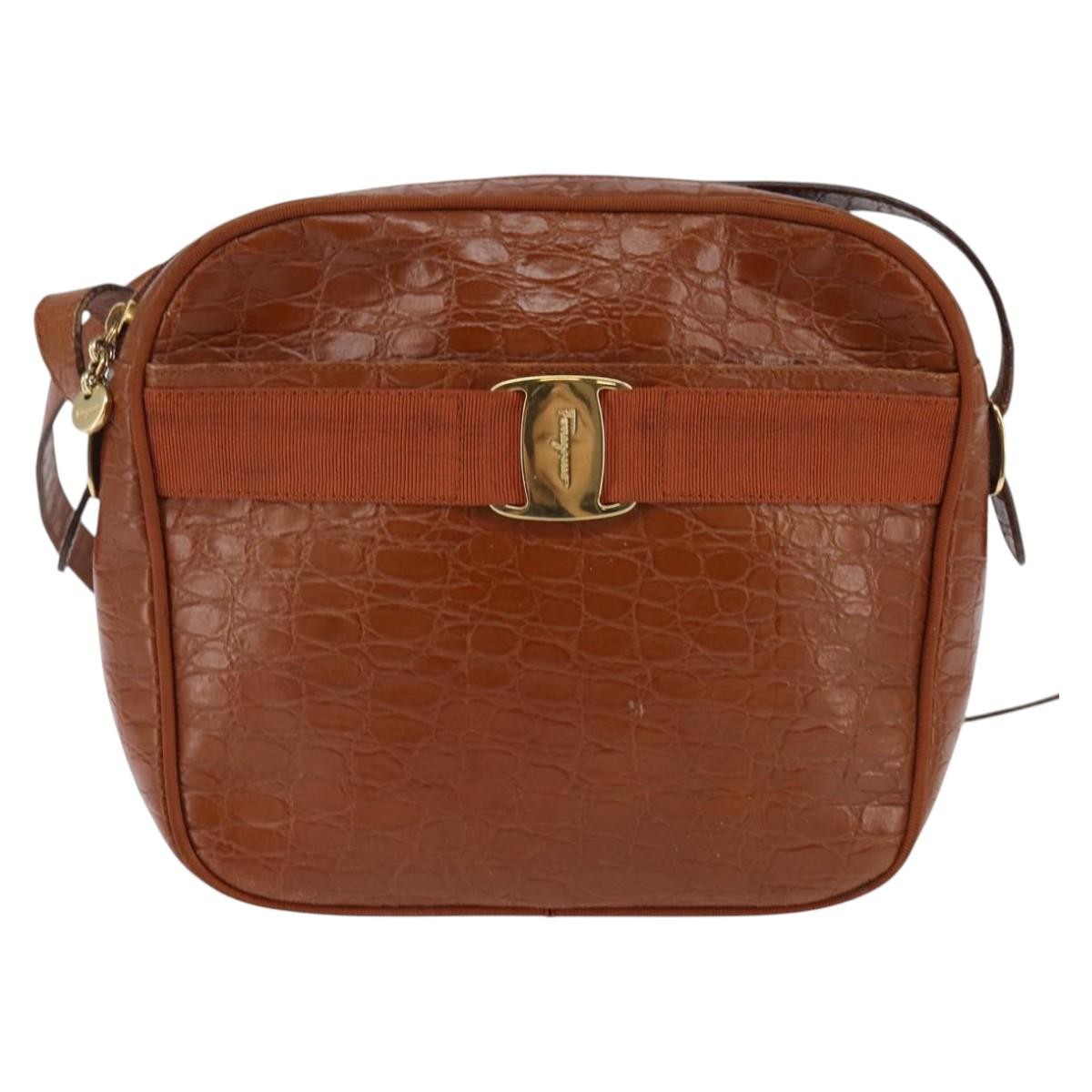 Salvatore Ferragamo Vala Shoulder Bag Leather Brown Leather Shoulder Bag Bag (Authentic Pre-Loved)