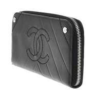 Chanel Cc Charm Zip Around Wallet Quilted Lambskin Black Leather Wallets Accessory (Pre-Loved)