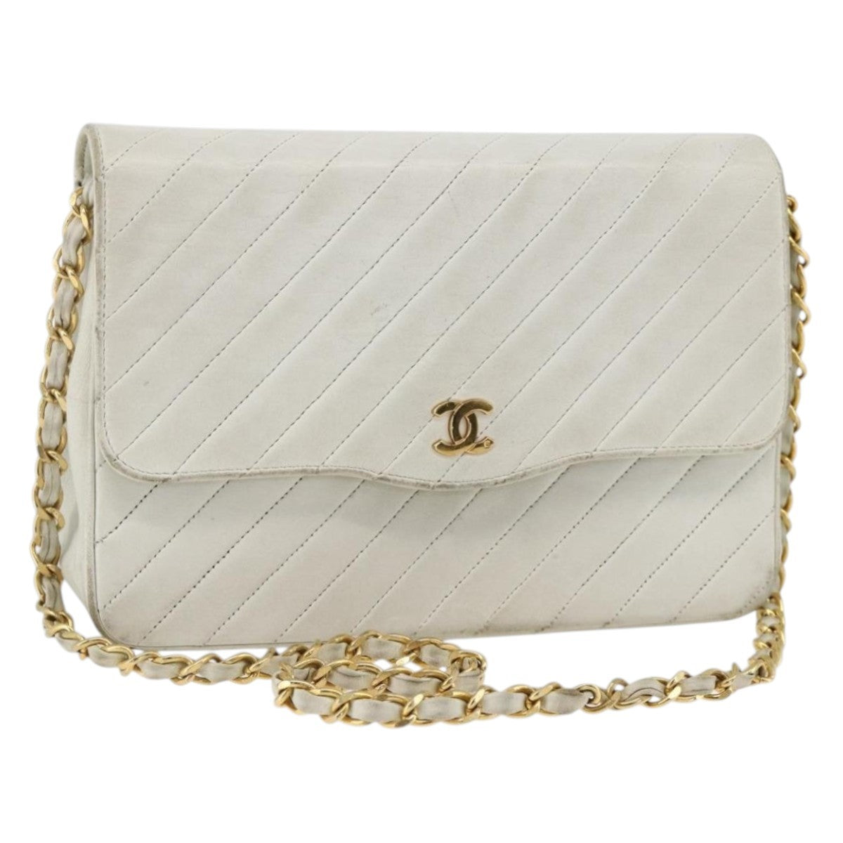 Chanel Matelasse Chain Shoulder Bag Leather White Leather Shoulder Bag Bag (Authentic Pre-Loved)