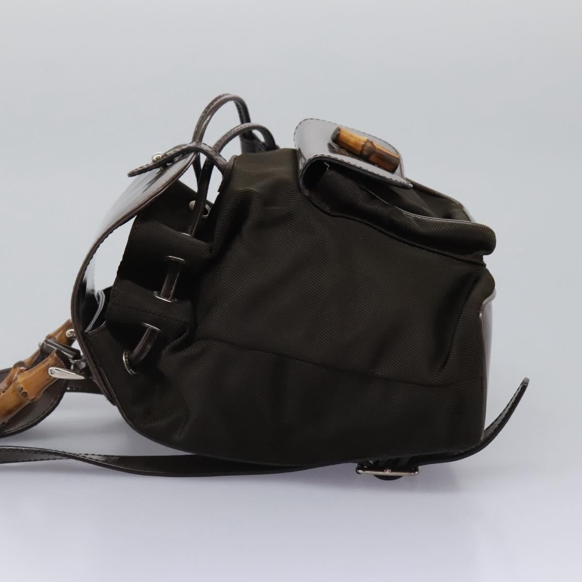 Gucci Vintage Bamboo Backpack Nylon And Patent Leather Brown Nylon Backpack Bag (Authentic Pre-Loved)