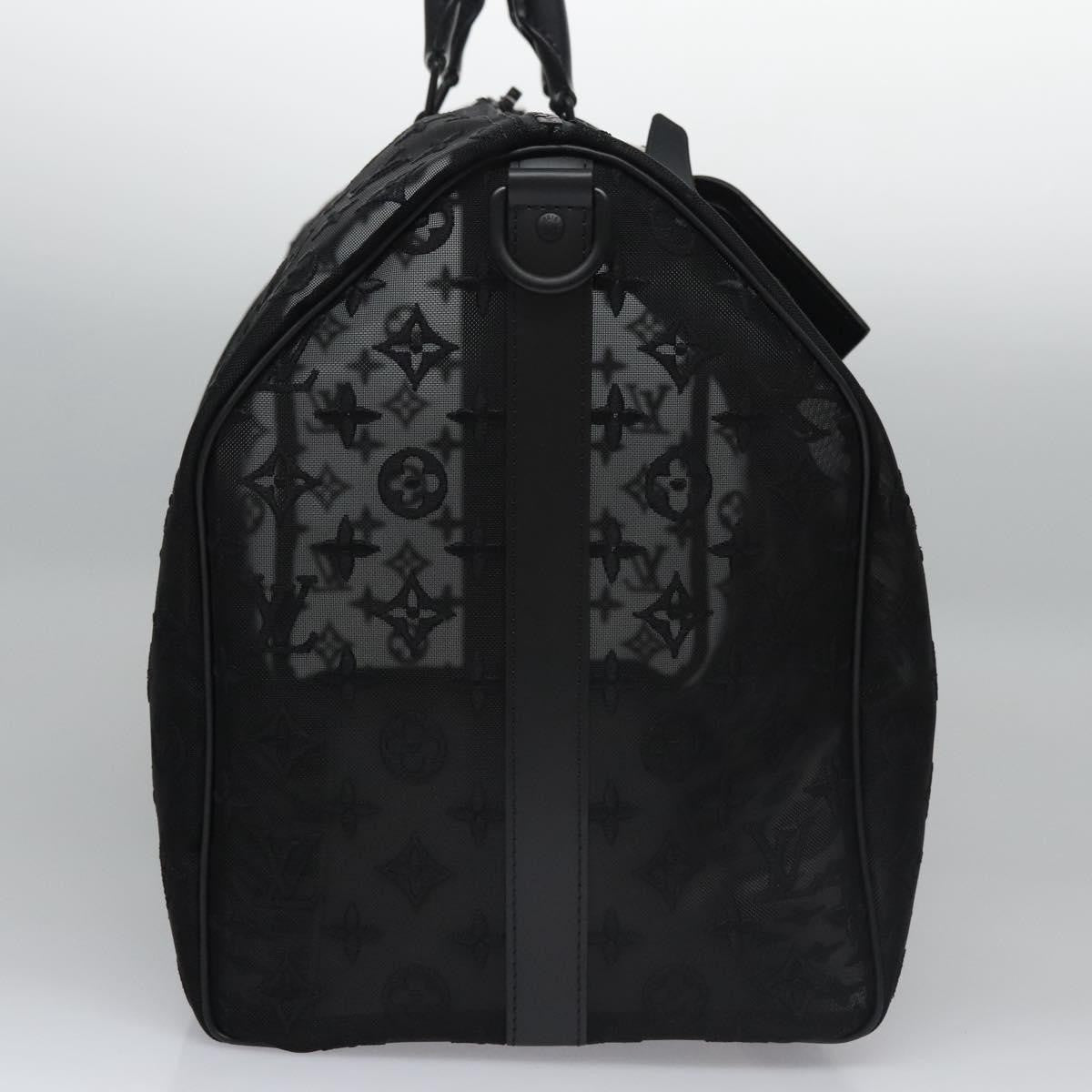 Louis Vuitton Keepall Bandouliere Bag Monogram See Through Mesh Black Nylon Travel Bag Bag (Pre-Loved)
