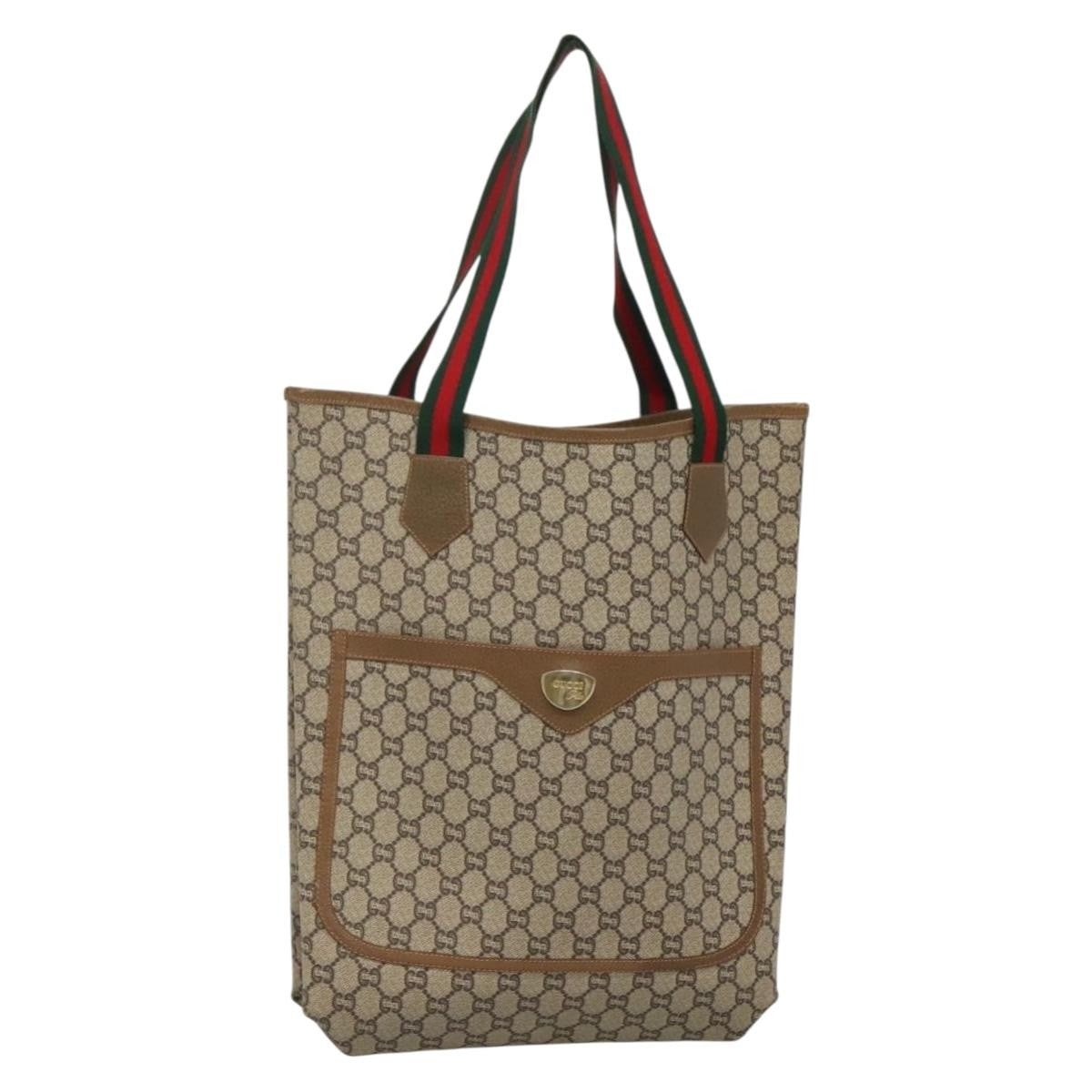 Gucci Vintage Web Strap Tote Gg Coated Canvas Beige Canvas Tote Bag Bag (Authentic Pre-Loved)