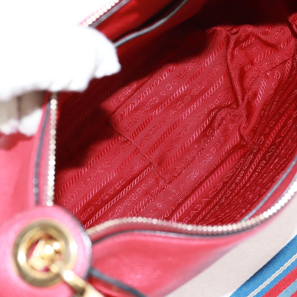 Prada Striped Strap Zip Hobo Vitello Daino Red Leather Shoulder Bag Bag (Pre-Loved)