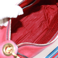 Prada Striped Strap Zip Hobo Vitello Daino Red Leather Shoulder Bag Bag (Pre-Loved)