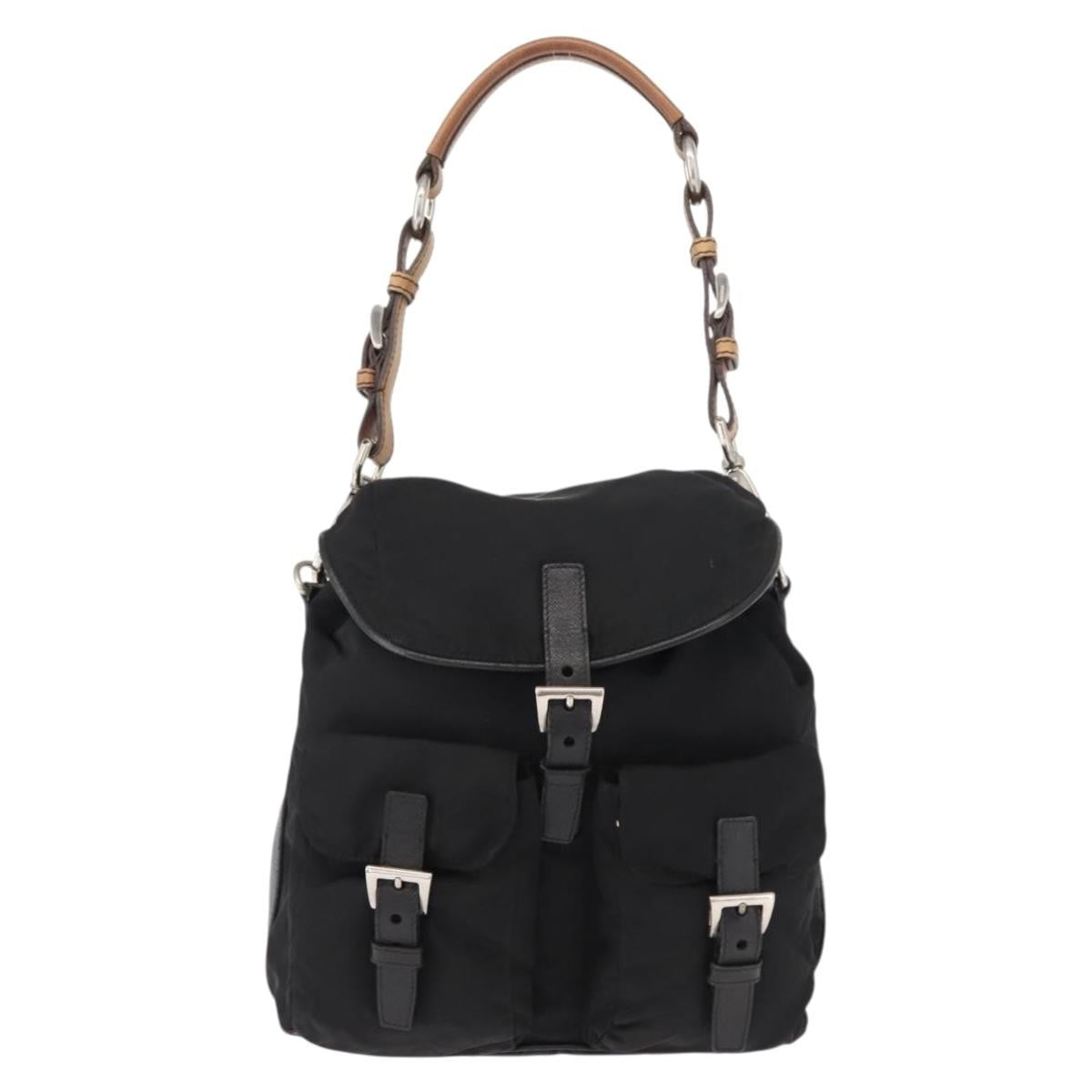 Prada Double Pocket Drawstring Shoulder Bag Tessuto Black Nylon Shoulder Bag Bag (Authentic Pre-Loved)