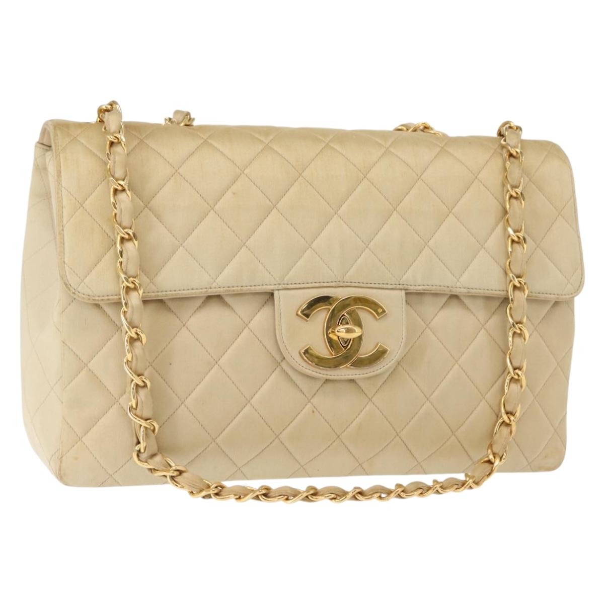 Chanel Vintage Classic Single Flap Bag Silk Beige Satin Shoulder Bag Bag (Authentic Pre-Loved)