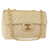 Chanel Vintage Classic Single Flap Bag Silk Beige Satin Shoulder Bag Bag (Authentic Pre-Loved)