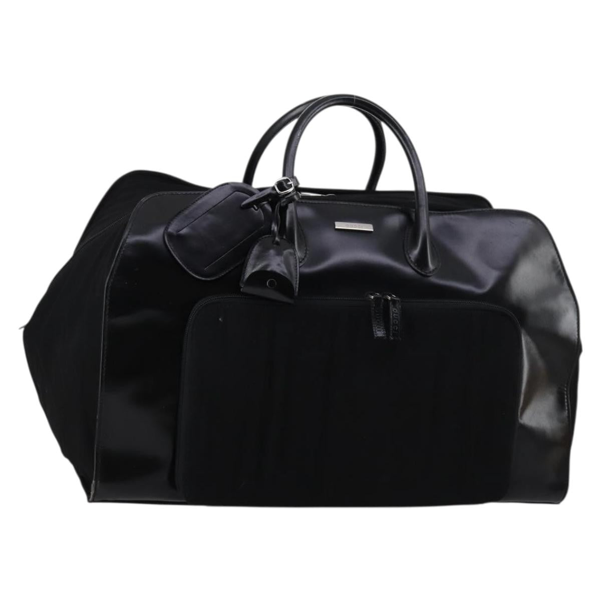 Gucci Travel Boston Bag Leather With Nylon Black Leather Travel Bag Bag (Pre-Loved)