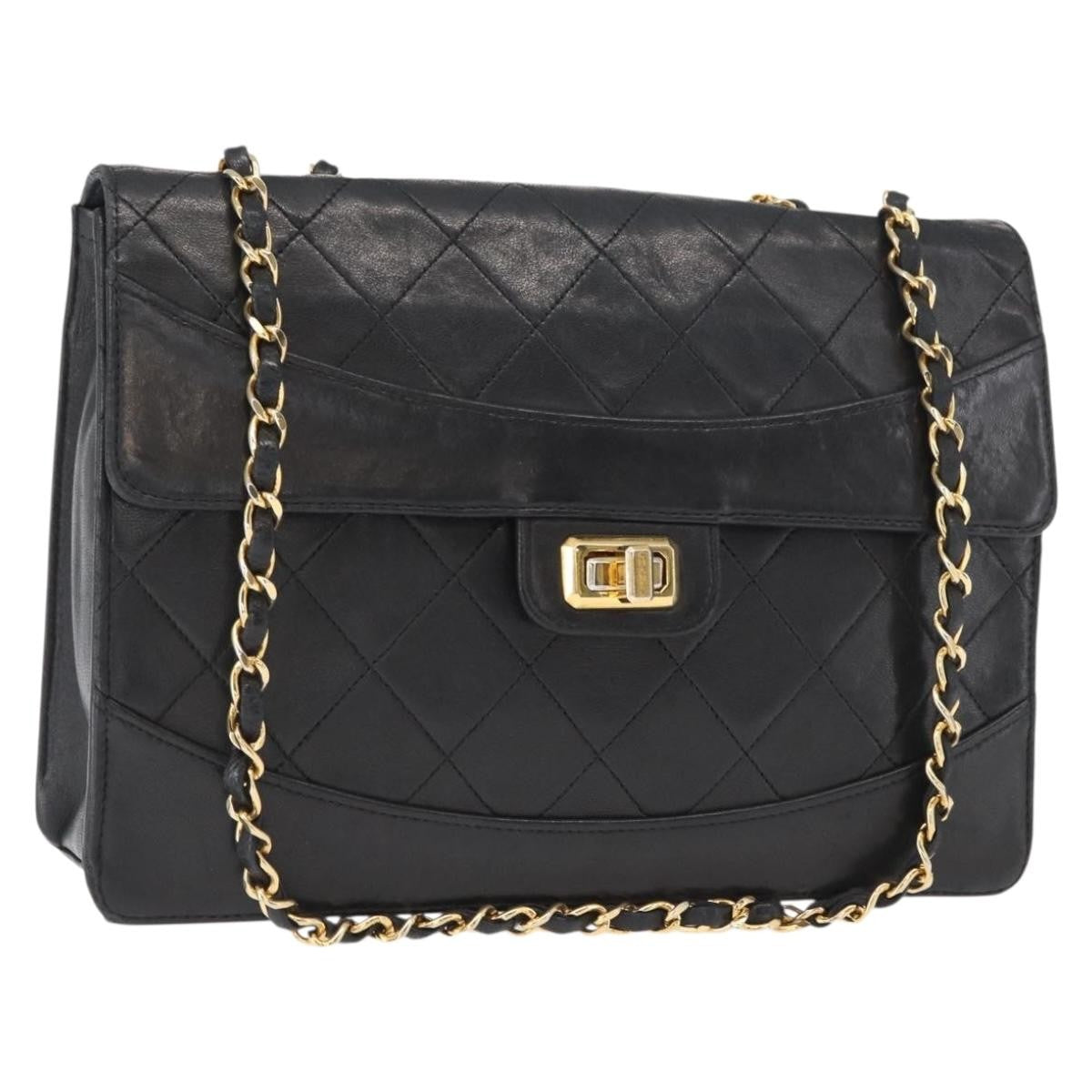 Chanel Vintage Mademoiselle Lock Trapezoid Flap Bag Quilted Lambskin Black Leather Shoulder Bag Bag (Authentic Pre-Loved)