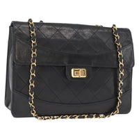 Chanel Vintage Mademoiselle Lock Trapezoid Flap Bag Quilted Lambskin Black Leather Shoulder Bag Bag (Authentic Pre-Loved)