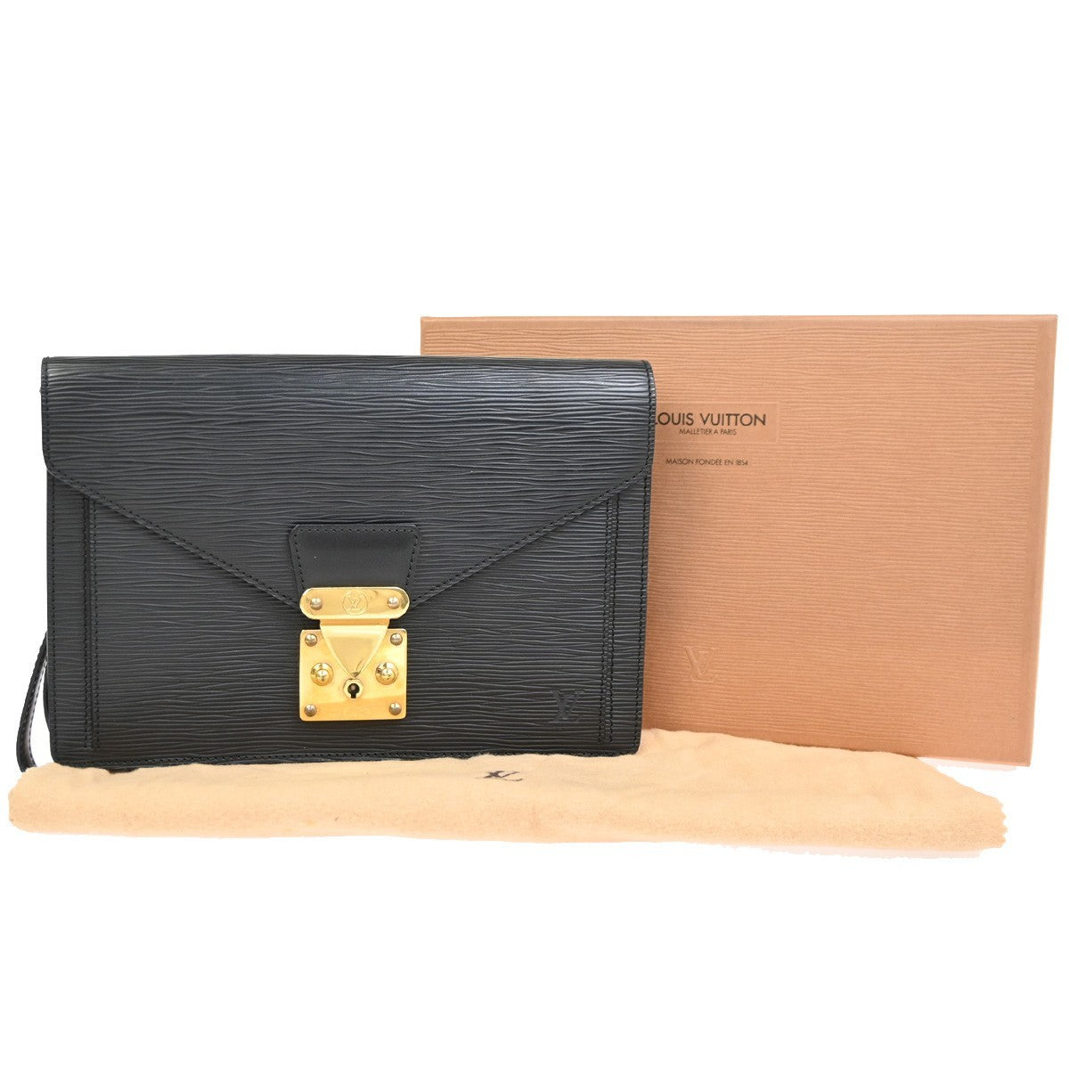 Louis Vuitton Dragonne Pochette Epi Leather Black Leather Clutche & Pouche Bag (Authentic Pre-Loved)