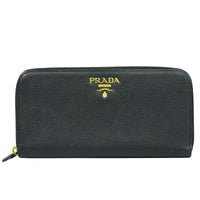 Prada Zip Around Tab Wallet Saffiano Leather Black Leather Wallets Accessory (Authentic Pre-Loved)