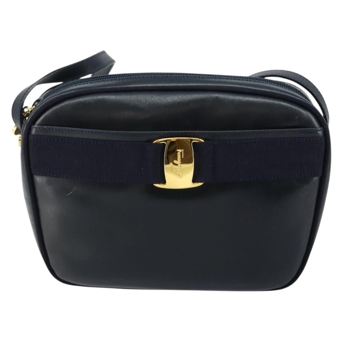 Salvatore Ferragamo Vala Shoulder Bag Leather Navy Leather Shoulder Bag Bag (Authentic Pre-Loved)