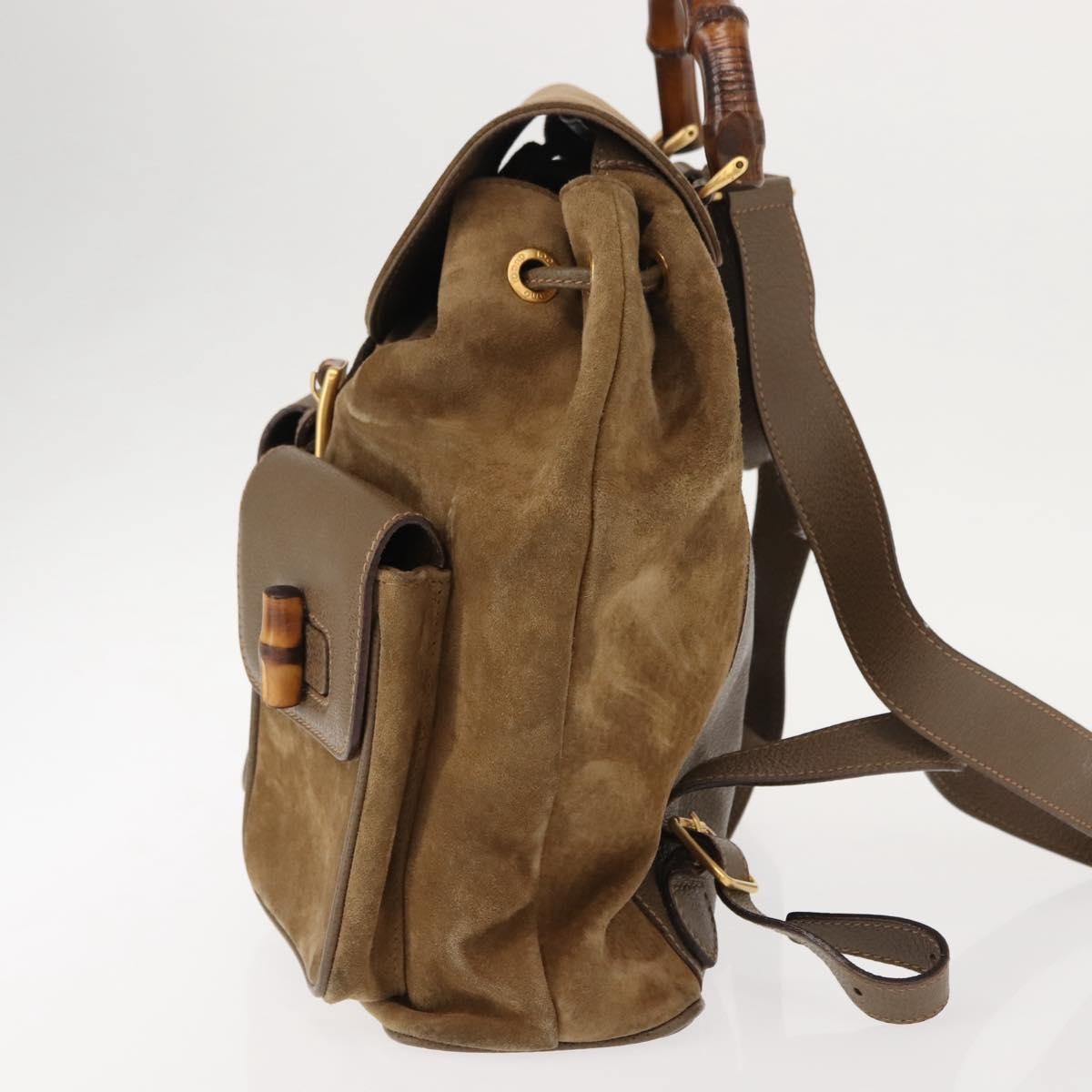 Gucci Vintage Bamboo Backpack Suede Brown Suede Backpack Bag (Authentic Pre-Loved)