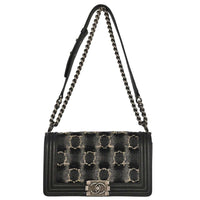 Chanel Boy Flap Bag Tweed And Leather Black Leather Shoulder Bag Bag (Pre-Loved)