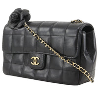 Chanel Chanel Camellia Chocolate Bar Flap Bag Quilted Lambskin Black Leather Shoulder Bag Bag (Pre-Loved)