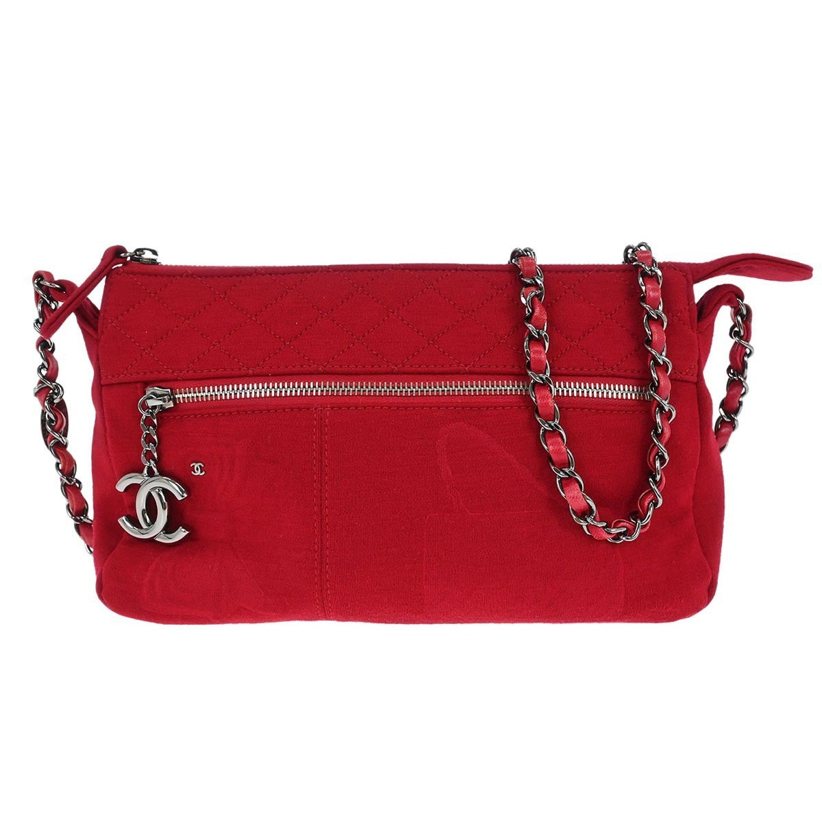 Chanel Vintage Chain Shoulder Bag Cotton Red Cotton Shoulder Bag Bag (Authentic Pre-Loved)