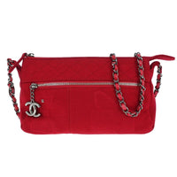 Chanel Vintage Chain Shoulder Bag Cotton Red Cotton Shoulder Bag Bag (Authentic Pre-Loved)