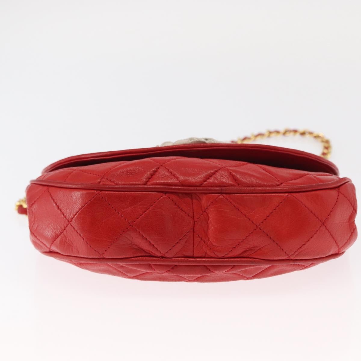 Chanel Camellia Rounded Clutch Satin And Leather Red Leather Shoulder Bag Bag (Authentic Pre-Loved)