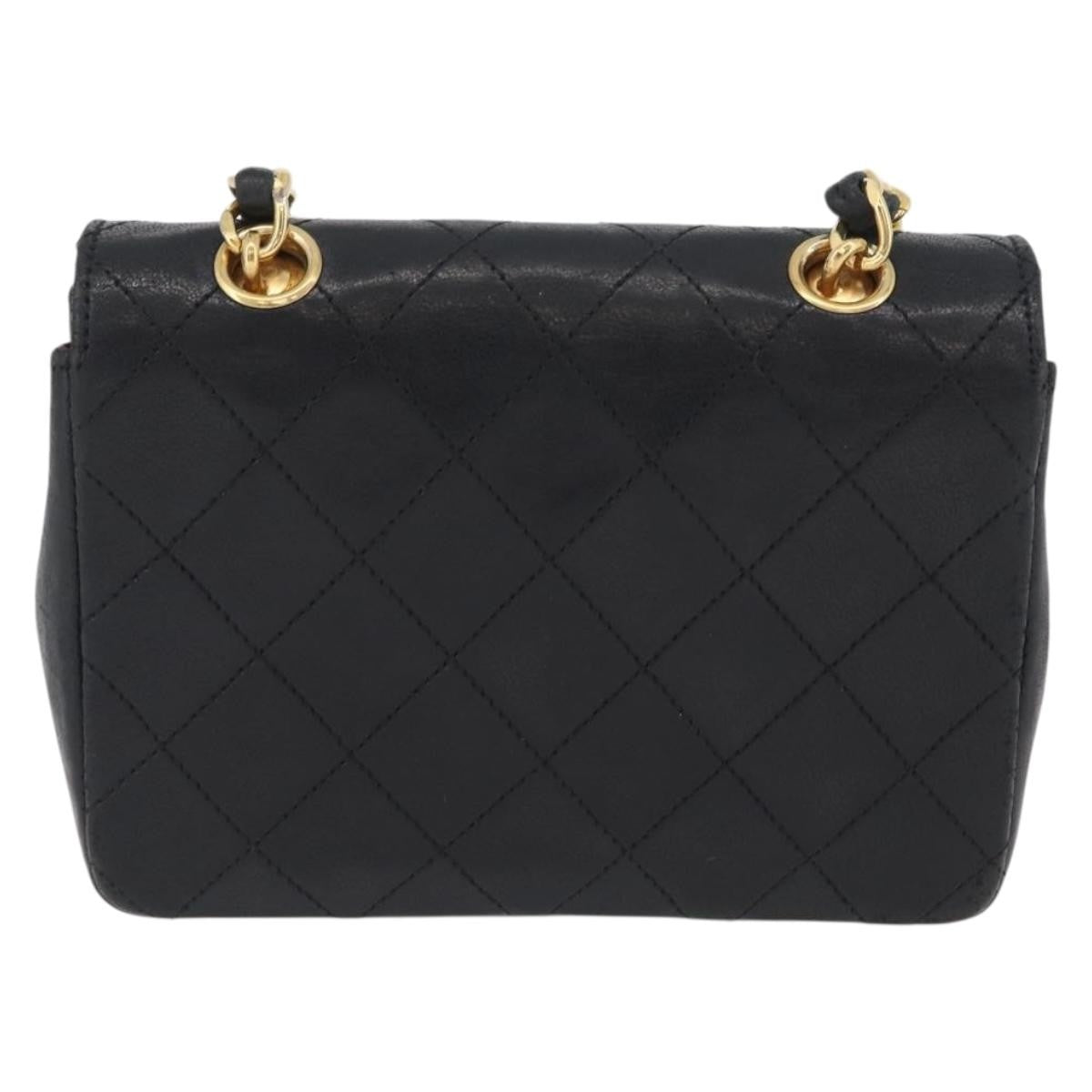 Chanel Vintage Square Cc Flap Bag Quilted Lambskin Black Leather Shoulder Bag Bag (Pre-Loved)