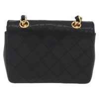 Chanel Vintage Square Cc Flap Bag Quilted Lambskin Black Leather Shoulder Bag Bag (Pre-Loved)