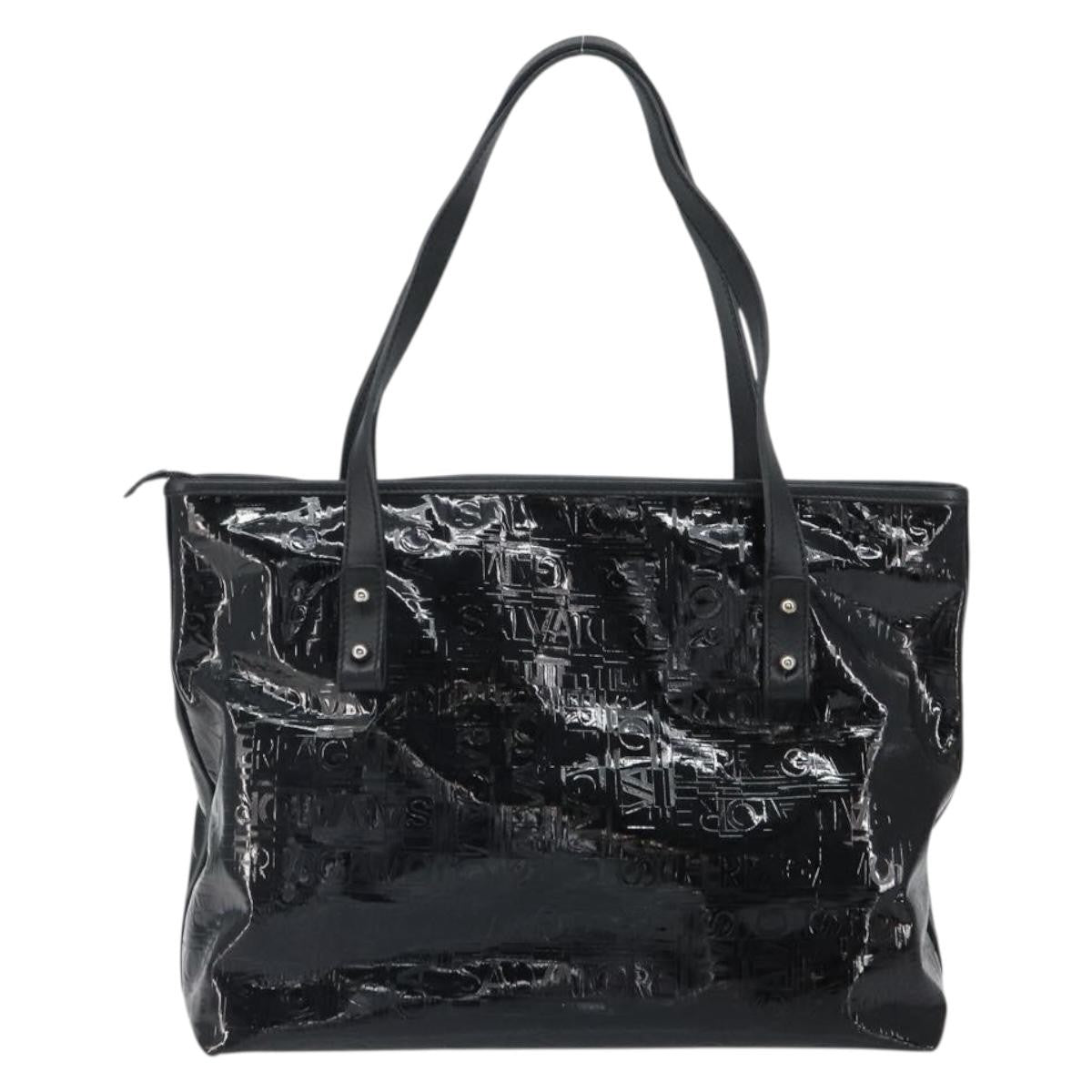 Salvatore Ferragamo Gancini Tote Patent Leather Black Patent_Leather Tote Bag Bag (Pre-Loved)