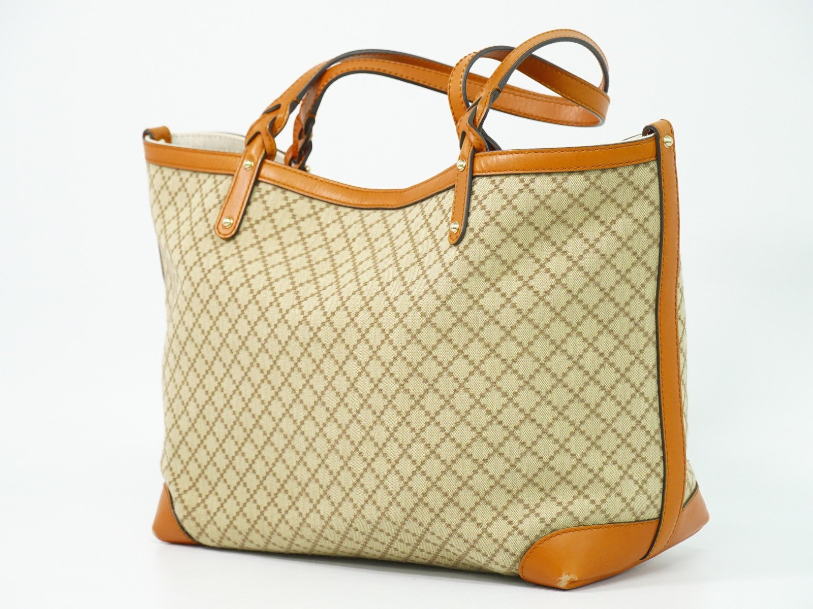 Gucci Craft Tote Diamante Canvas With Leather Beige Canvas Tote Bag Bag (Authentic Pre-Loved)