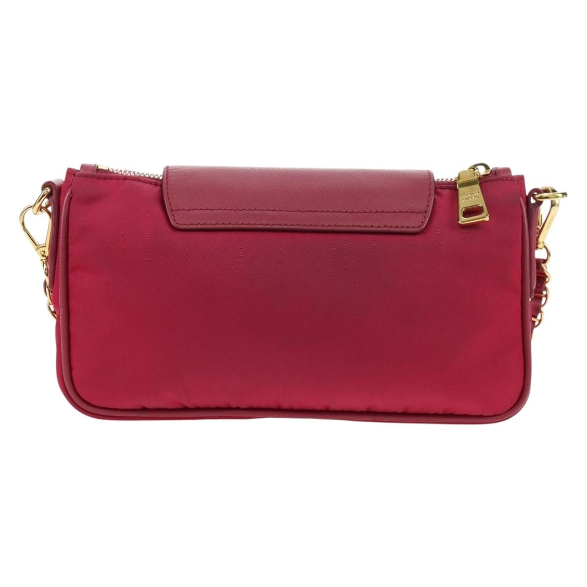 Prada Chain Crossbody Bag Tessuto And Saffiano Leather Pink Nylon Shoulder Bag Bag (Pre-Loved)