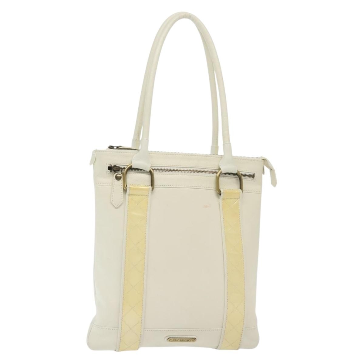 Burberry Vintage Tote Leather White Leather Tote Bag Bag (Authentic Pre-Loved)