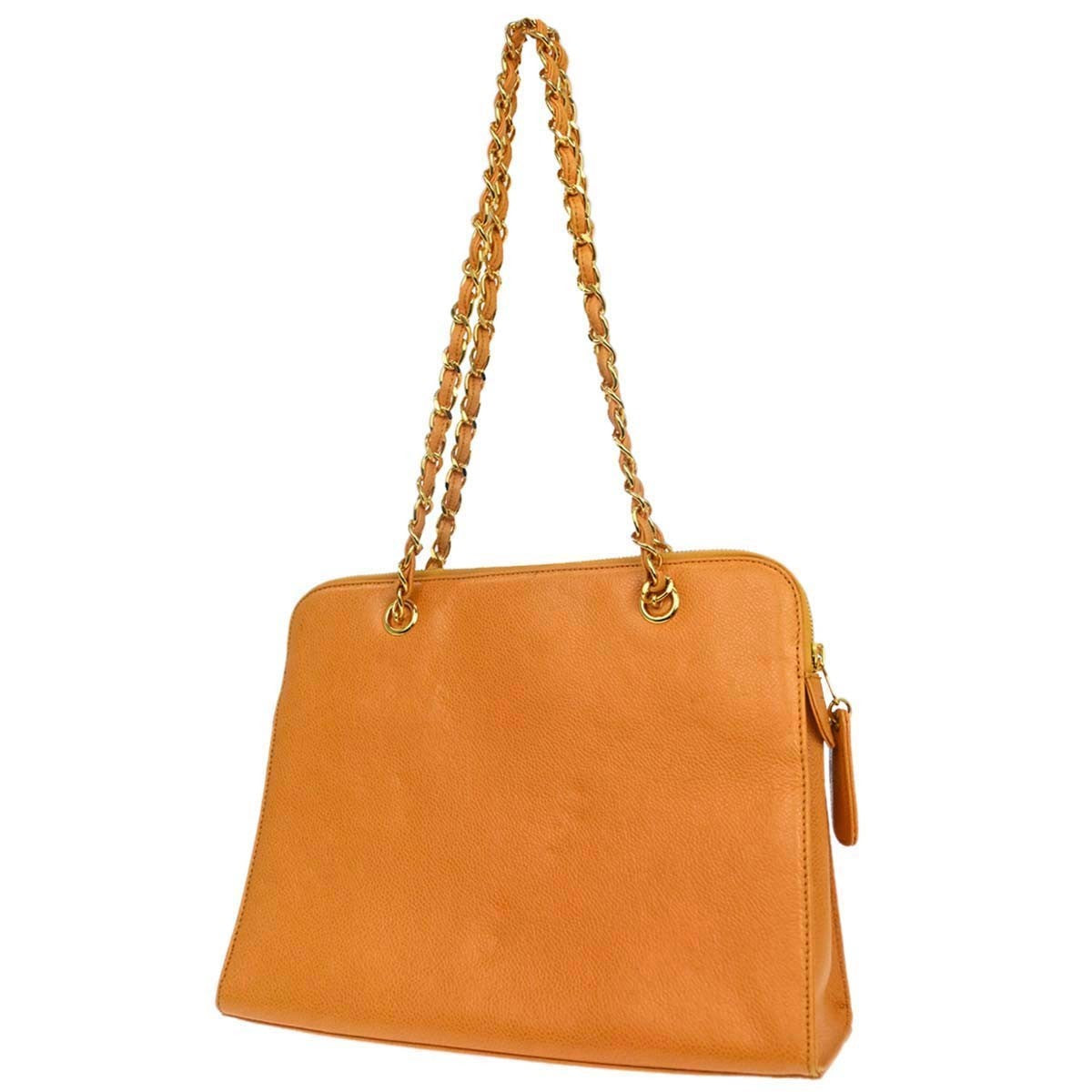 Chanel Vintage Front Pocket Shoulder Bag Leather Orange Leather Shoulder Bag Bag (Authentic Pre-Loved)