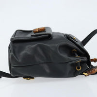 Gucci Vintage Bamboo Backpack Leather Black Leather Backpack Bag (Authentic Pre-Loved)