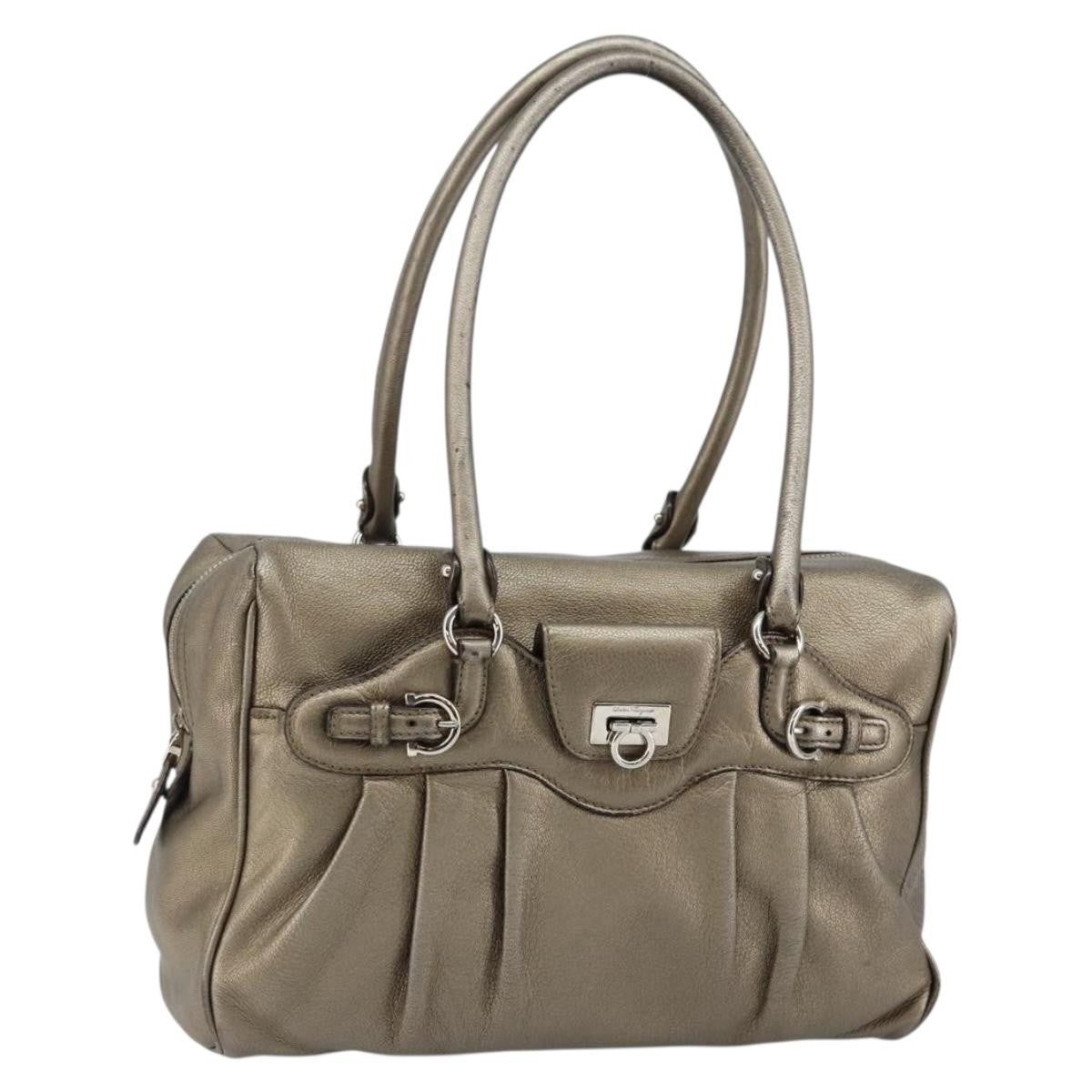 Salvatore Ferragamo Gancini Buckle Shoulder Bag Leather Gold Leather Tote Bag Bag (Pre-Loved)
