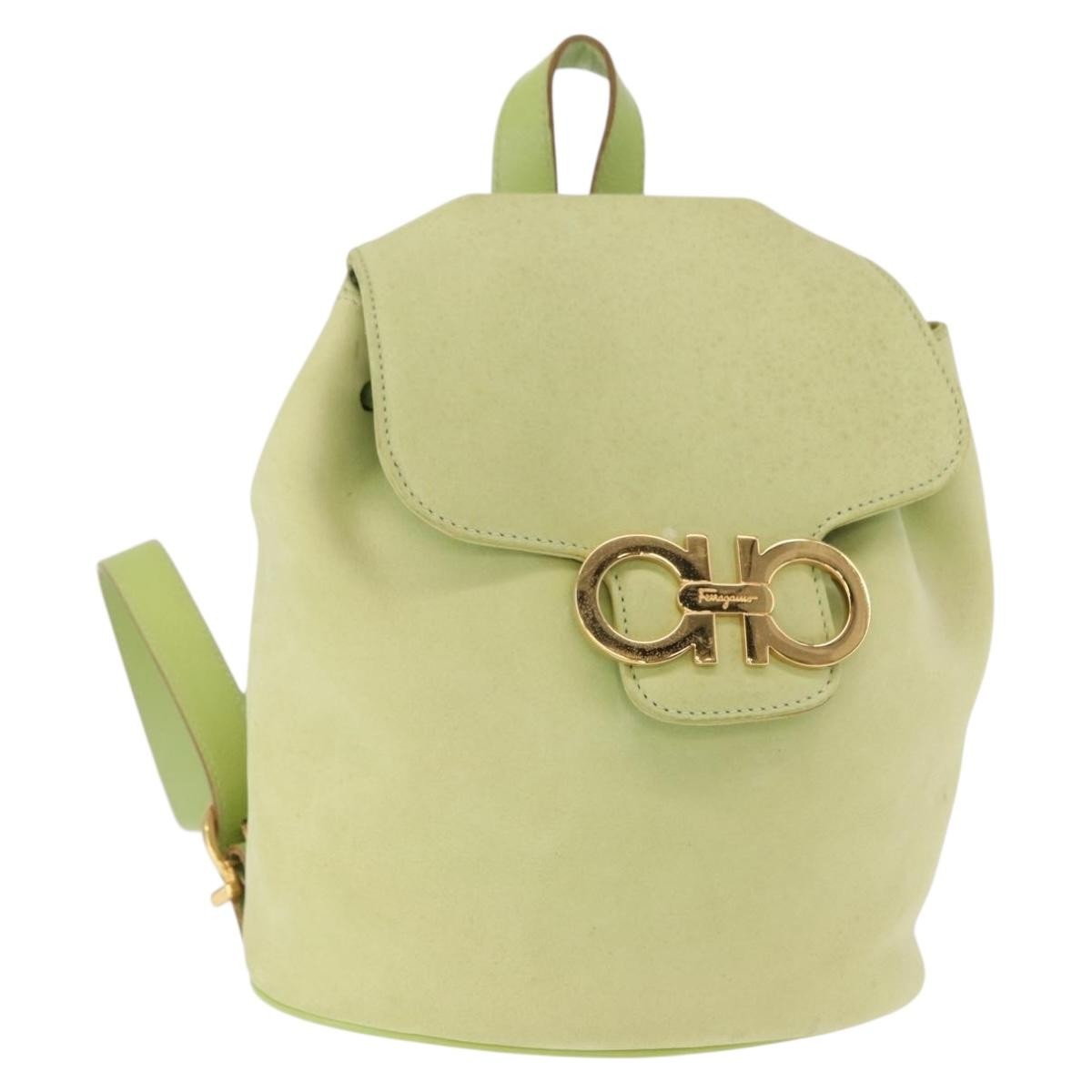 Salvatore Ferragamo Gancini Backpack Suede Green Suede Backpack Bag (Authentic Pre-Loved)