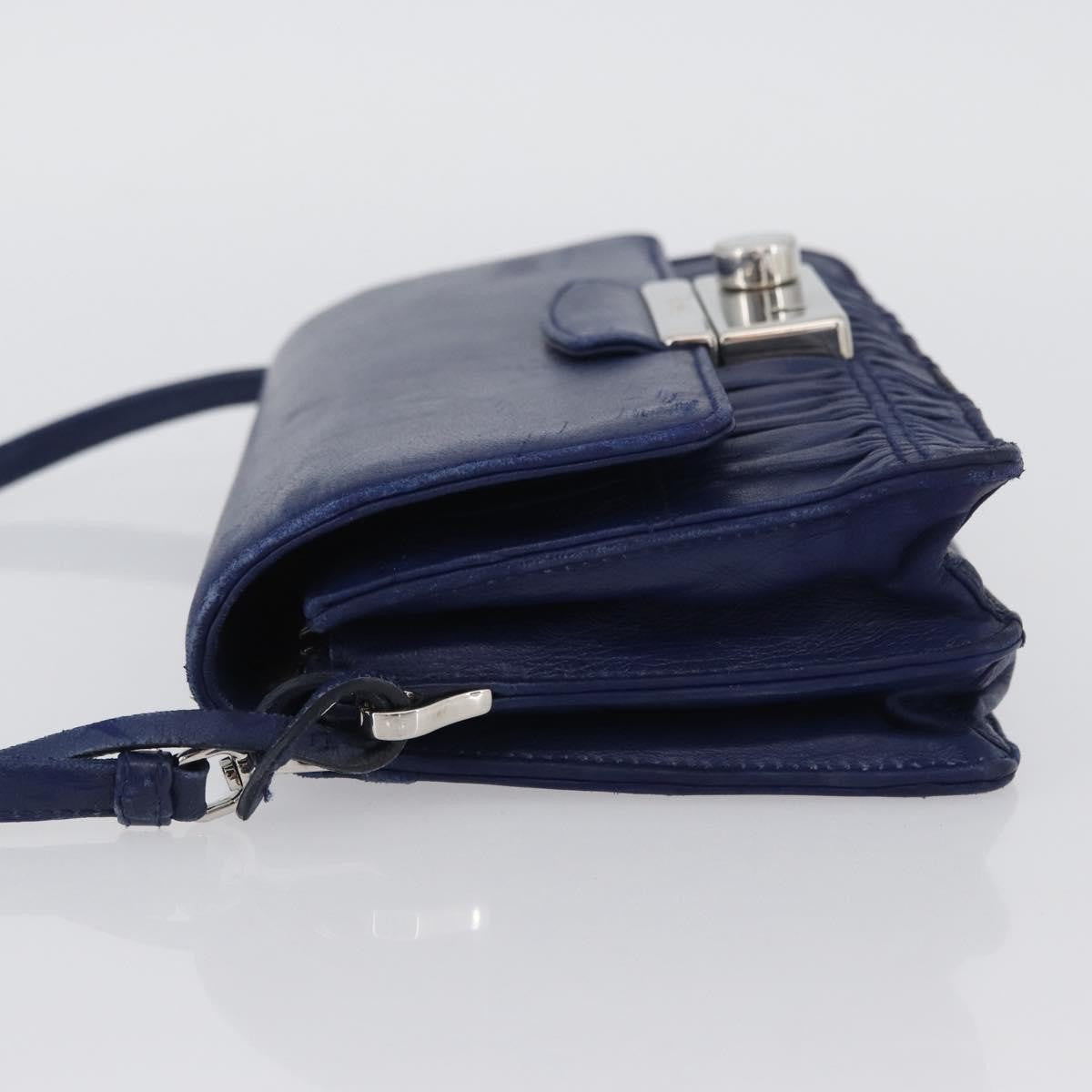 Prada Gaufre Flap Shoulder Bag Nappa Leather Blue Leather Shoulder Bag Bag (Authentic Pre-Loved)