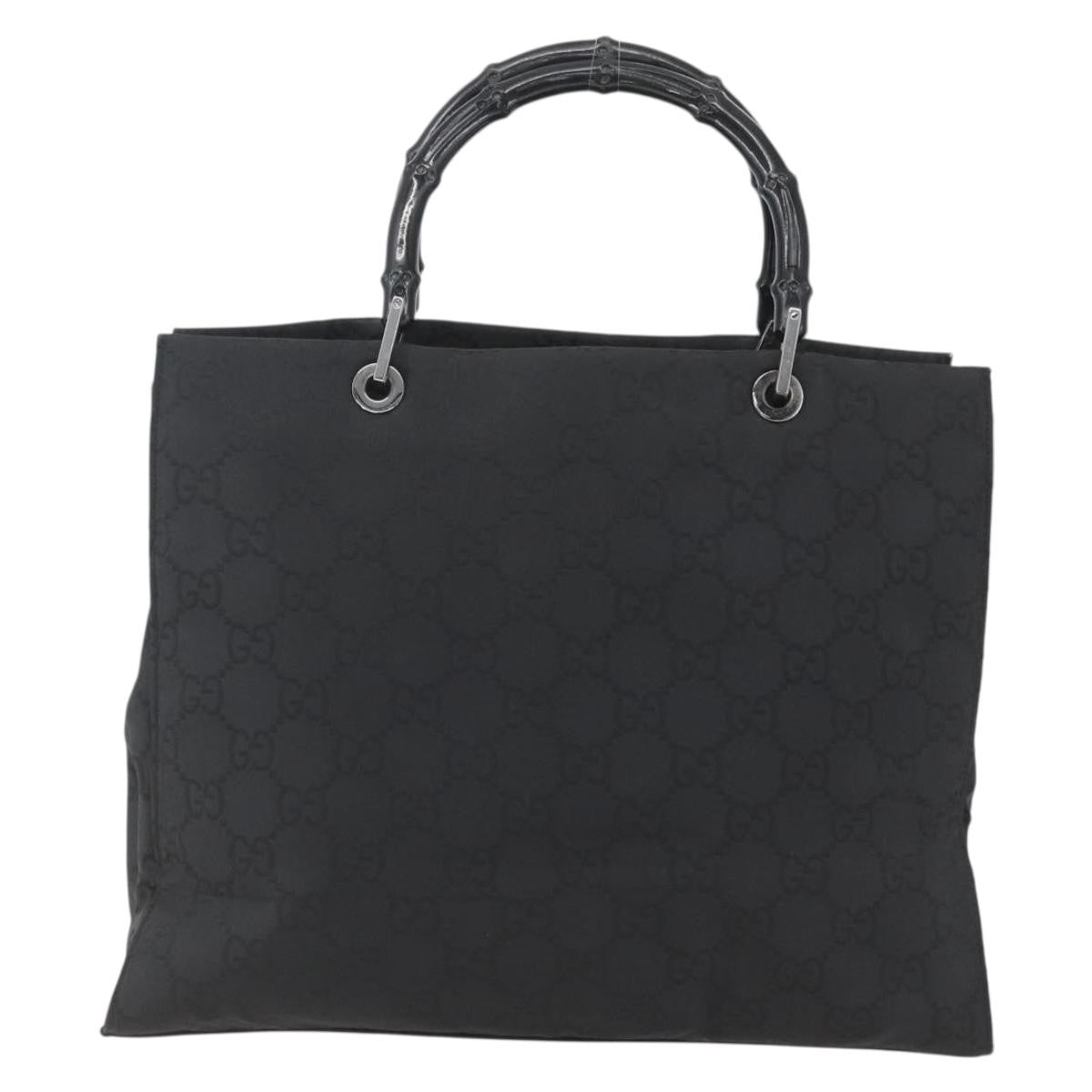 Gucci Vintage Bamboo Handle Tote Gg Nylon Black Nylon Tote Bag Bag (Pre-Loved)