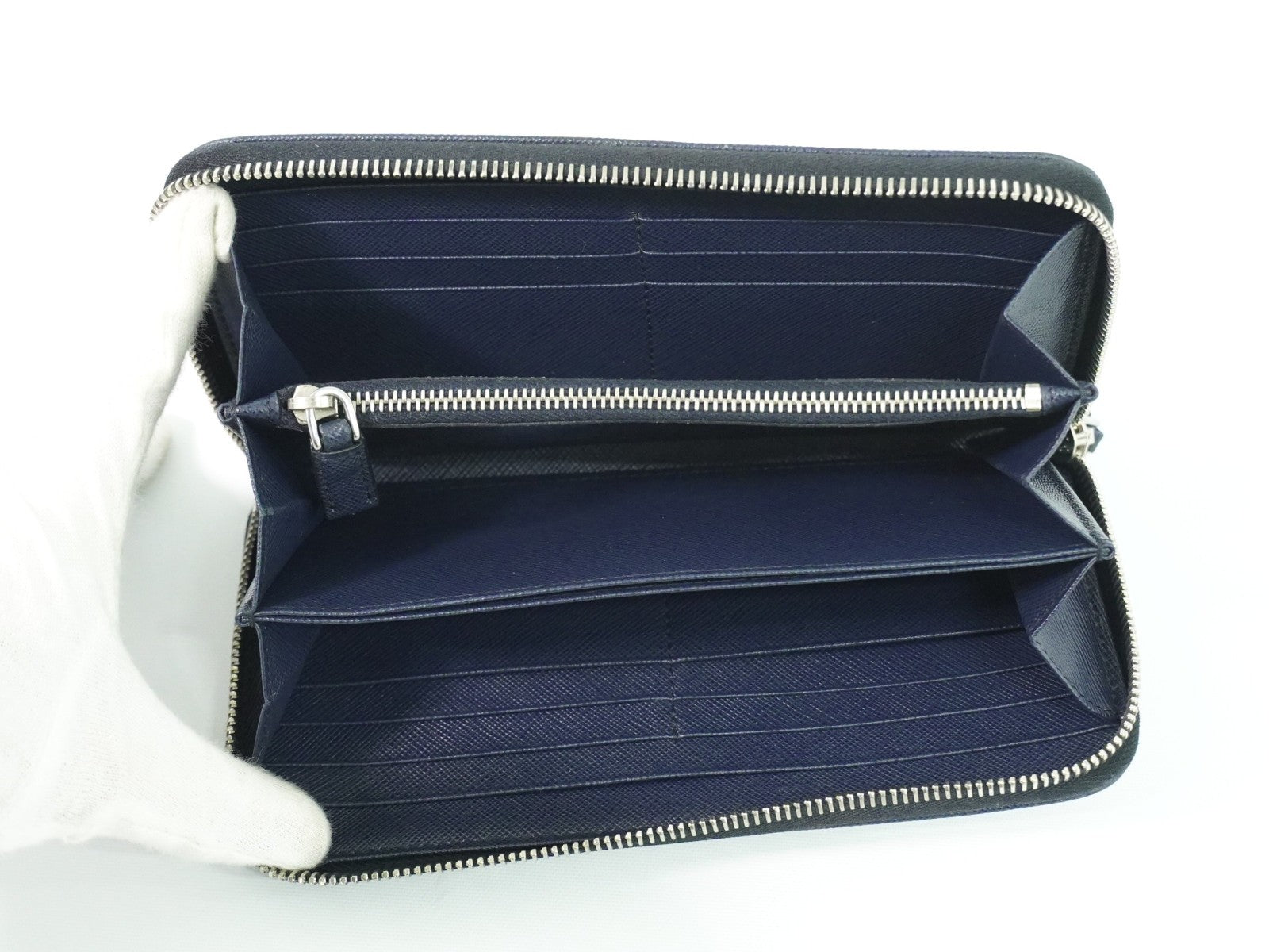 Prada Saffiano Wallet Leather Navy Leather Wallets Accessory (Pre-Loved)