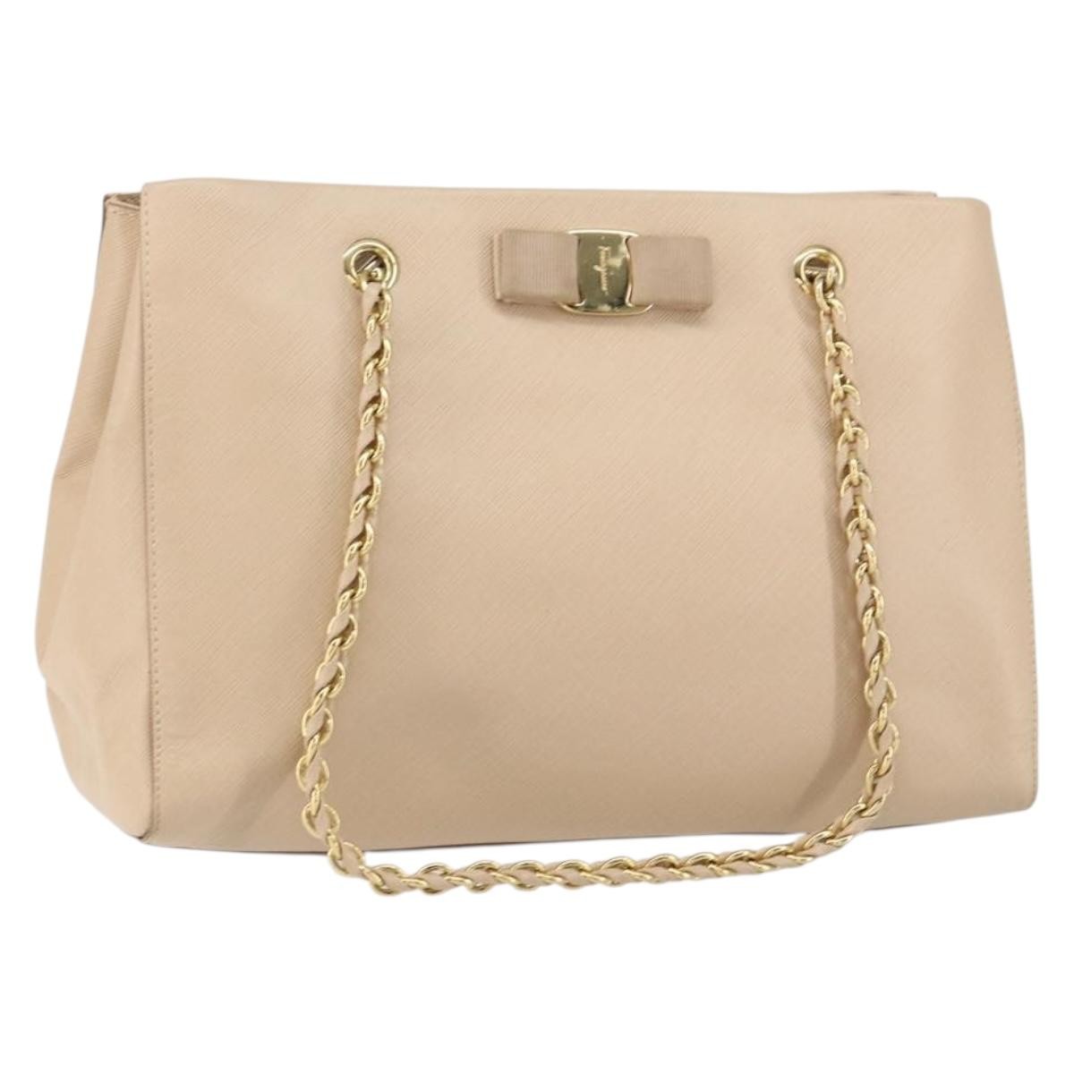 Salvatore Ferragamo Vala Shoulder Bag Leather Beige Leather Shoulder Bag Bag (Pre-Loved)