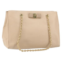 Salvatore Ferragamo Vala Shoulder Bag Leather Beige Leather Shoulder Bag Bag (Pre-Loved)