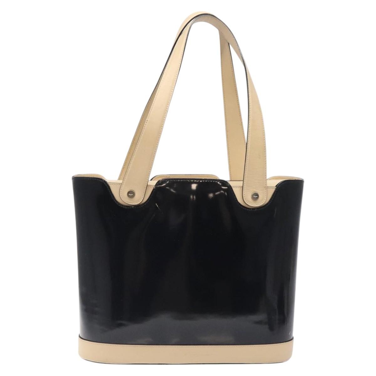 Salvatore Ferragamo Vintage Tote Bag Patent Leather Black Patent_Leather Tote Bag Bag (Authentic Pre-Loved)