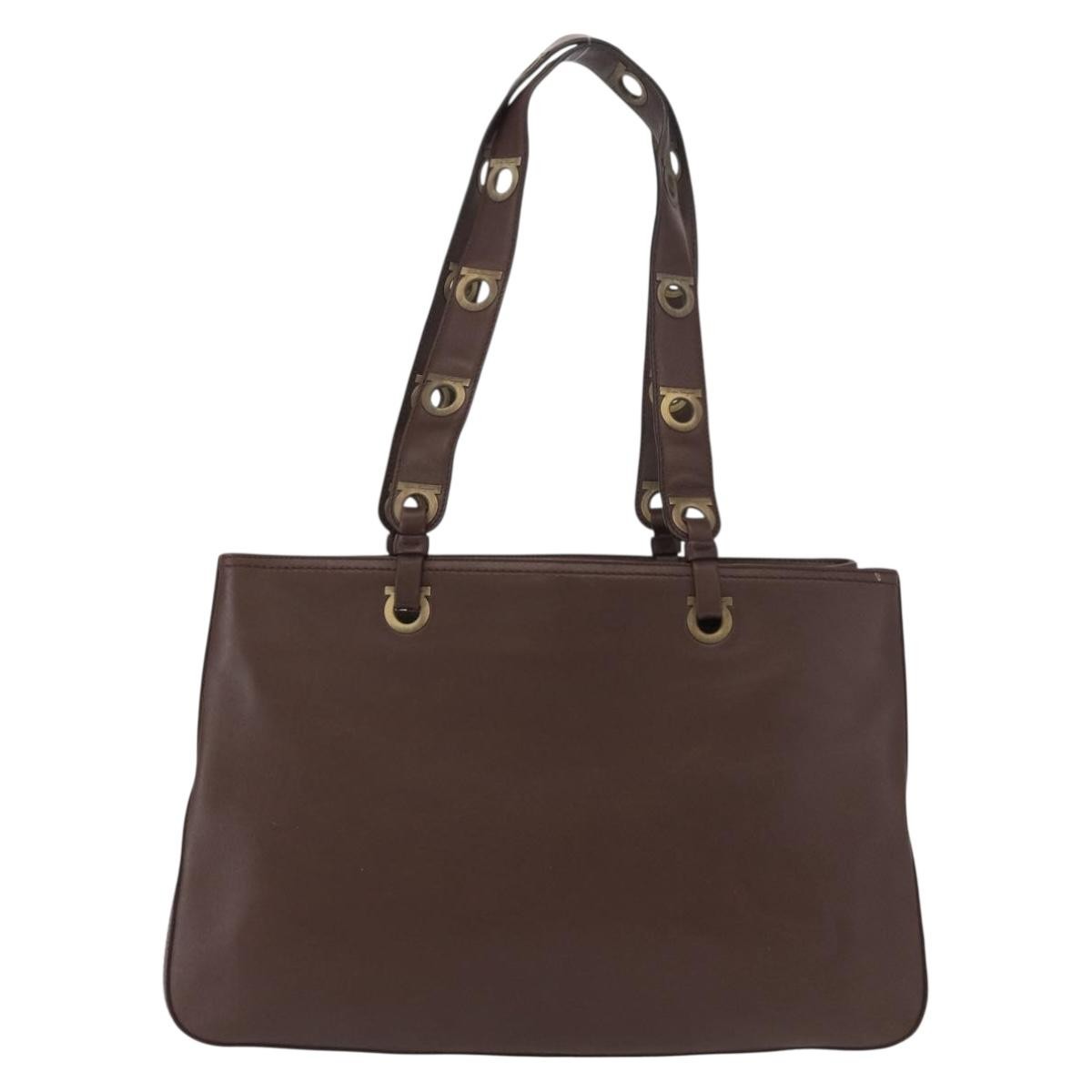Salvatore Ferragamo Gancini Tote Leather Brown Leather Tote Bag Bag (Authentic Pre-Loved)