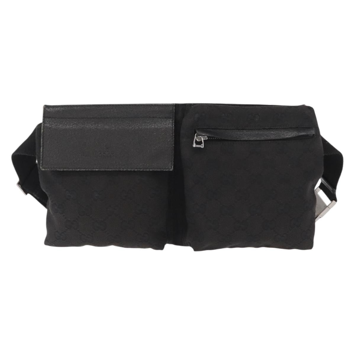 Gucci Vintage Double Belt Bag Gg Canvas With Leather Black Canvas Clutche & Pouche Bag (Pre-Loved)