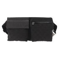 Gucci Vintage Double Belt Bag Gg Canvas With Leather Black Canvas Clutche & Pouche Bag (Pre-Loved)