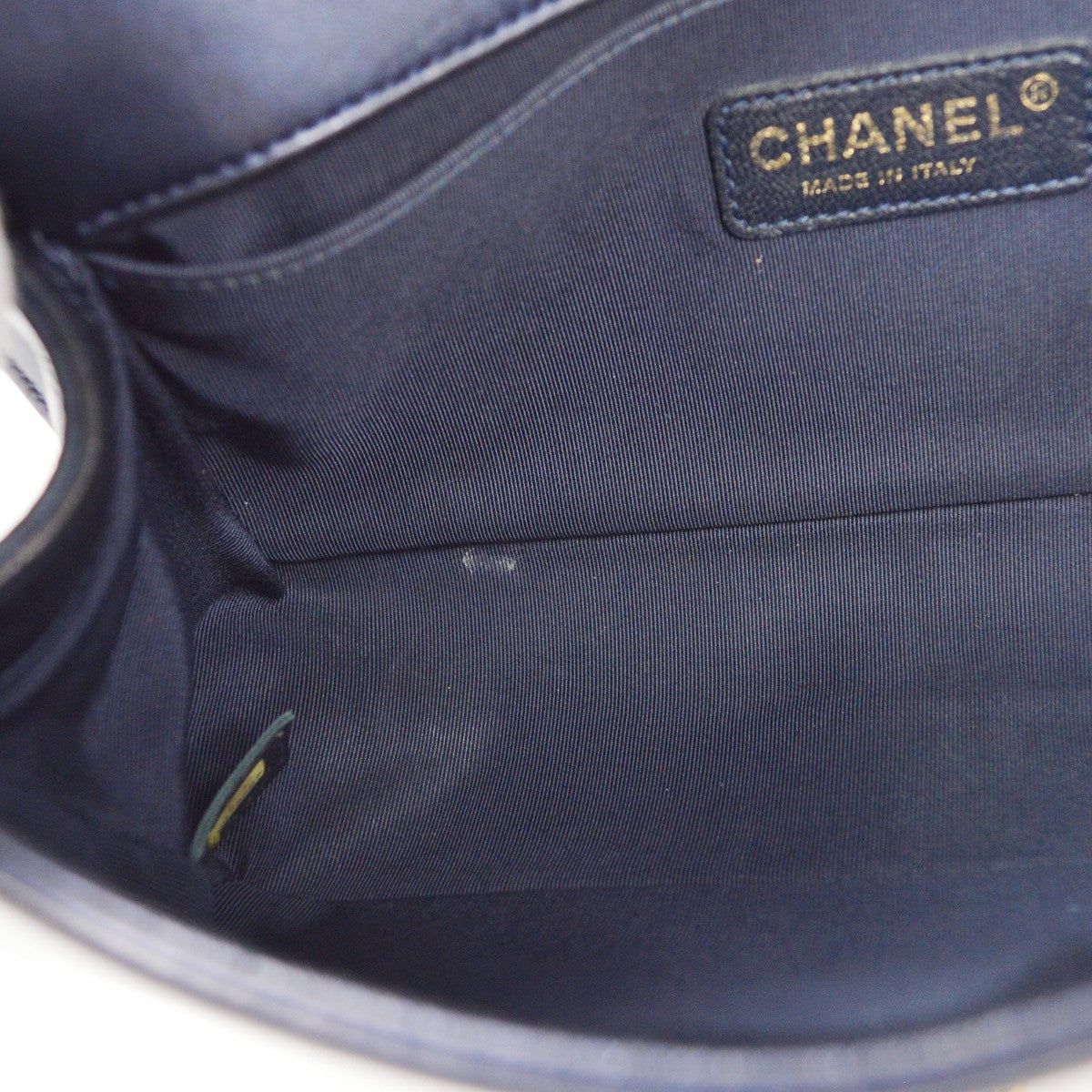 Chanel Boy Flap Bag Cube Embossed Lambskin Navy Leather Shoulder Bag Bag (Authentic Pre-Loved)